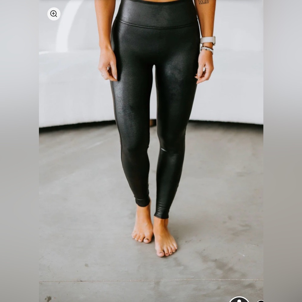 SPANX Black Coated Leggings Size S High Rise